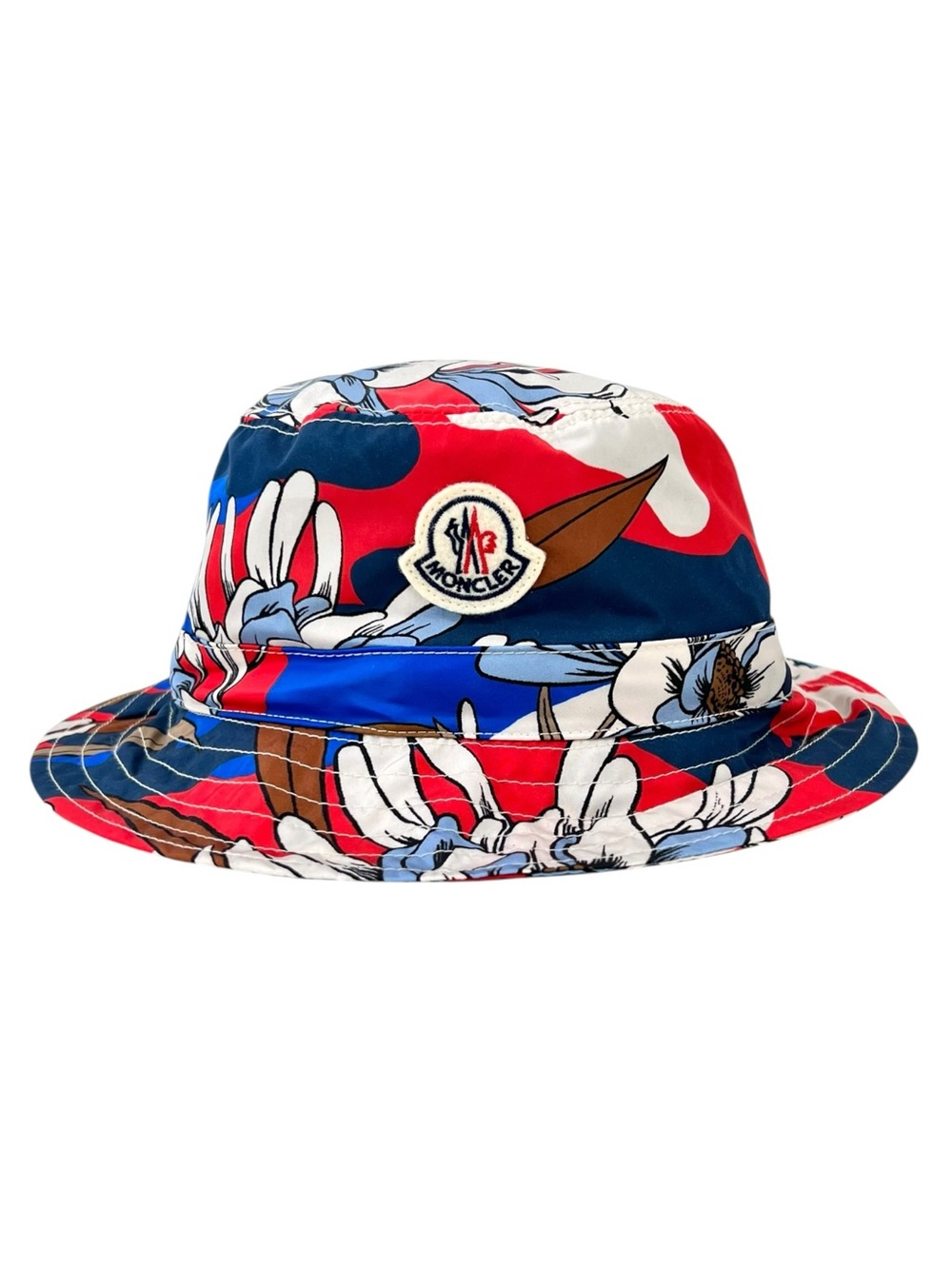 NWT MONCLER SS23 Red Blue White Floral Print Adjustable Unisex Soft Bucket Hat